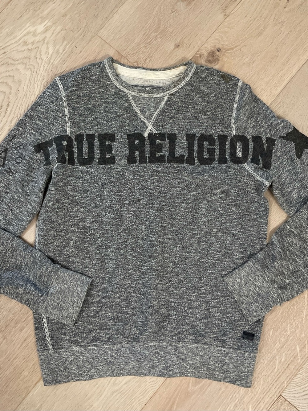True Religion Men's Heather Gray Crewneck with Bold Logo